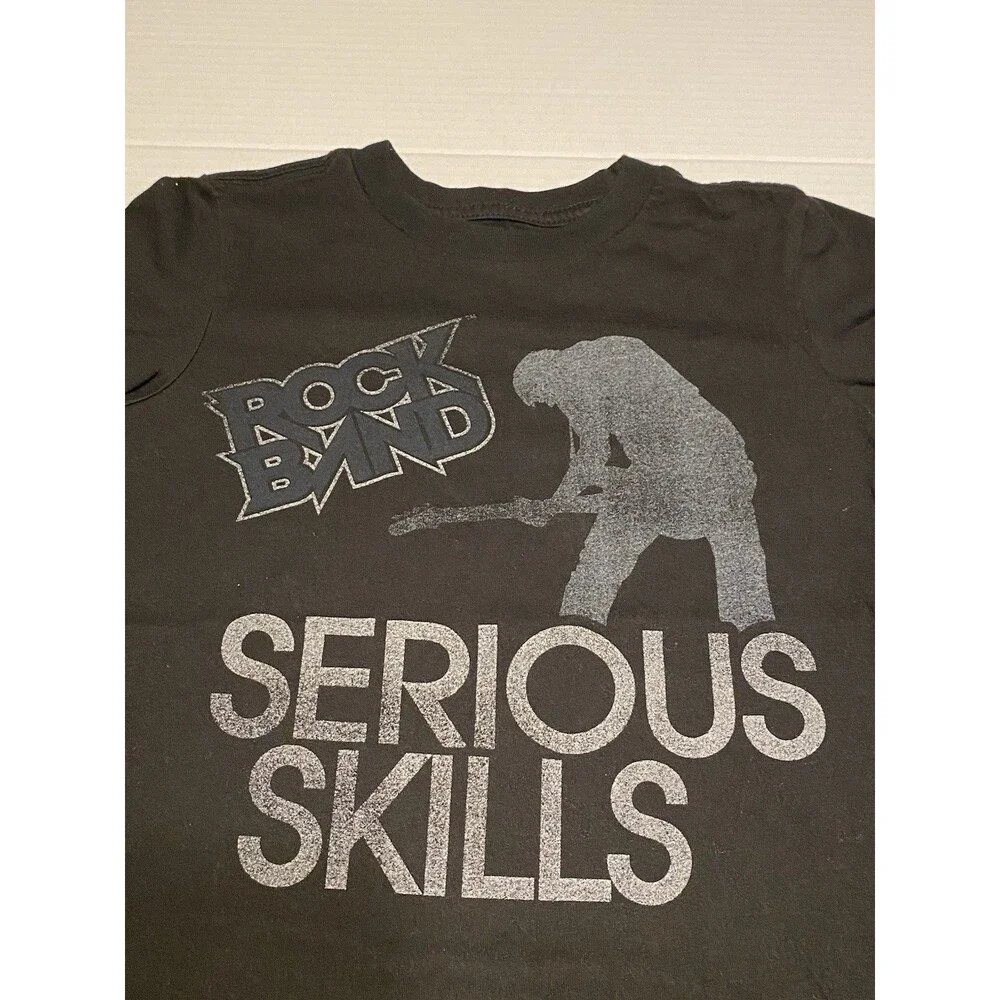 Rock Band Rare T-Shirt Kids Youth XS Black Logo Graphic Band Tee Serious Skills